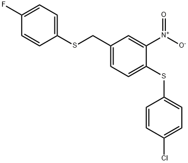 1-[(4-CHLOROPHENYL)SULFANYL]-4-([(4-FLUOROPHENYL)SULFANYL]METHYL)-2-NITROBENZENE Struktur