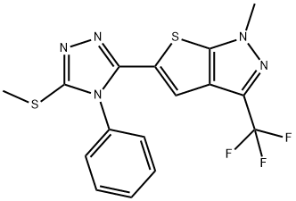 1-METHYL-5-[5-(METHYLSULFANYL)-4-PHENYL-4H-1,2,4-TRIAZOL-3-YL]-3-(TRIFLUOROMETHYL)-1H-THIENO[2,3-C]PYRAZOLE Struktur