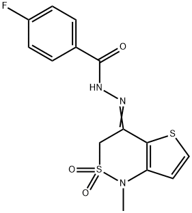 4-FLUORO-N'-[1-METHYL-2,2-DIOXO-2,3-DIHYDRO-2LAMBDA6-THIENO[3,2-C][1,2]THIAZIN-4(1H)-YLIDEN]BENZENECARBOHYDRAZIDE Struktur