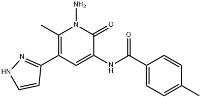 N-[1-AMINO-6-METHYL-2-OXO-5-(1H-PYRAZOL-5-YL)-1,2-DIHYDRO-3-PYRIDINYL]-4-METHYLBENZENECARBOXAMIDE Struktur