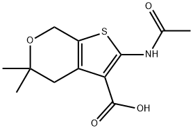 2-ACETYLAMINO-5,5-DIMETHYL-4,7-DIHYDRO-5H-THIENO[2,3-C]PYRAN-3-CARBOXYLIC ACID Struktur