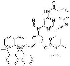 N6-BENZOYL-5'-O-DIMETHOXYTRITYL-2'-DEOXYADENOSINE 3'-(2-CYANOETHOXY)-N,N-DIISOPROPYLPHOSPHORAMIDITE Struktur