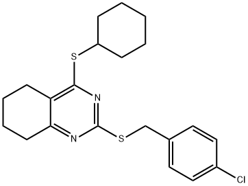 2-[(4-CHLOROBENZYL)SULFANYL]-4-(CYCLOHEXYLSULFANYL)-5,6,7,8-TETRAHYDROQUINAZOLINE Struktur