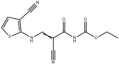 ETHYL N-((E)-2-CYANO-3-[(3-CYANO-2-THIENYL)AMINO]-2-PROPENOYL)CARBAMATE Struktur