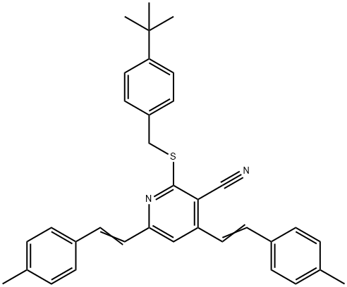 2-([4-(TERT-BUTYL)BENZYL]SULFANYL)-4,6-BIS(4-METHYLSTYRYL)NICOTINONITRILE Struktur