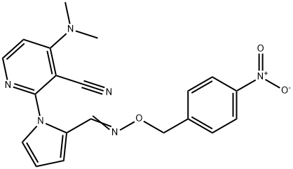 4-(DIMETHYLAMINO)-2-[2-(([(4-NITROBENZYL)OXY]IMINO)METHYL)-1H-PYRROL-1-YL]NICOTINONITRILE Struktur