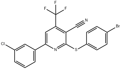 2-[(4-BROMOPHENYL)SULFANYL]-6-(3-CHLOROPHENYL)-4-(TRIFLUOROMETHYL)NICOTINONITRILE Struktur