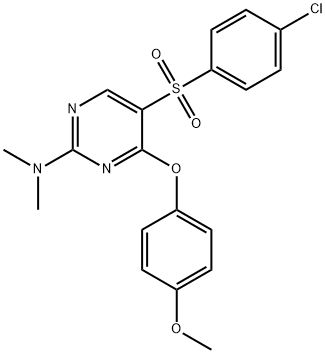 5-[(4-CHLOROPHENYL)SULFONYL]-4-(4-METHOXYPHENOXY)-N,N-DIMETHYL-2-PYRIMIDINAMINE Struktur