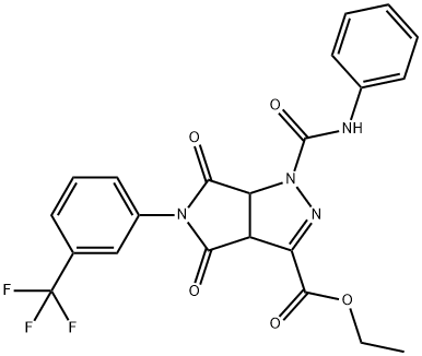 ETHYL 1-(ANILINOCARBONYL)-4,6-DIOXO-5-[3-(TRIFLUOROMETHYL)PHENYL]-1,3A,4,5,6,6A-HEXAHYDROPYRROLO[3,4-C]PYRAZOLE-3-CARBOXYLATE Struktur