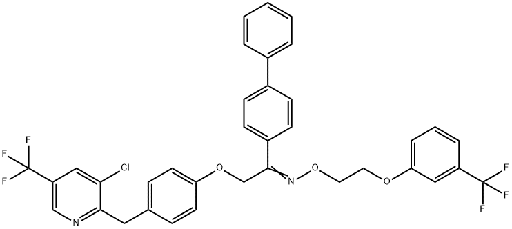 1-[1,1'-BIPHENYL]-4-YL-2-(4-([3-CHLORO-5-(TRIFLUOROMETHYL)-2-PYRIDINYL]METHYL)PHENOXY)-1-ETHANONE O-(2-[3-(TRIFLUOROMETHYL)PHENOXY]ETHYL)OXIME Struktur