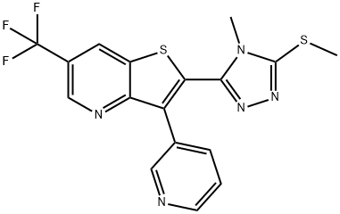 2-[4-METHYL-5-(METHYLSULFANYL)-4H-1,2,4-TRIAZOL-3-YL]-3-(3-PYRIDINYL)-6-(TRIFLUOROMETHYL)THIENO[3,2-B]PYRIDINE Struktur