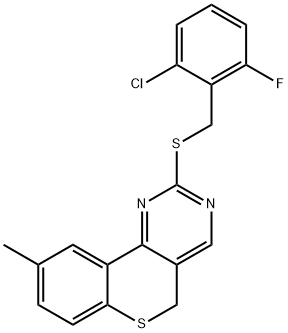 2-CHLORO-6-FLUOROBENZYL 9-METHYL-5H-THIOCHROMENO[4,3-D]PYRIMIDIN-2-YL SULFIDE Struktur