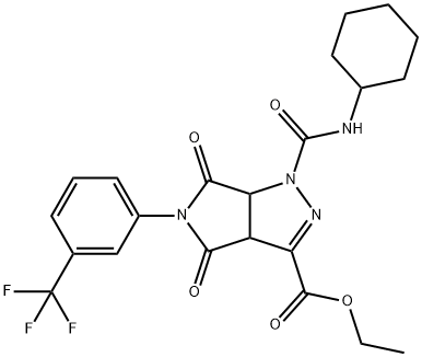 ETHYL 1-[(CYCLOHEXYLAMINO)CARBONYL]-4,6-DIOXO-5-[3-(TRIFLUOROMETHYL)PHENYL]-1,3A,4,5,6,6A-HEXAHYDROPYRROLO[3,4-C]PYRAZOLE-3-CARBOXYLATE Struktur