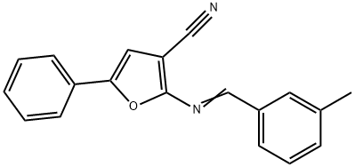 2-([(E)-(3-METHYLPHENYL)METHYLIDENE]AMINO)-5-PHENYL-3-FURONITRILE Struktur