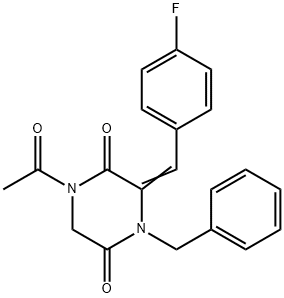 1-ACETYL-4-BENZYL-3-[(4-FLUOROPHENYL)METHYLENE]TETRAHYDRO-2,5-PYRAZINEDIONE Struktur