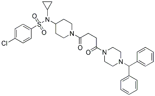 1-[4-(4-[((4-CHLOROPHENYL)SULPHONYL)CYCLOPROPYLAMINO]PIPERIDIN-1-YL)-4-OXOBUTANOYL]-4-DIPHENYLMETHYLPIPERAZINE Struktur