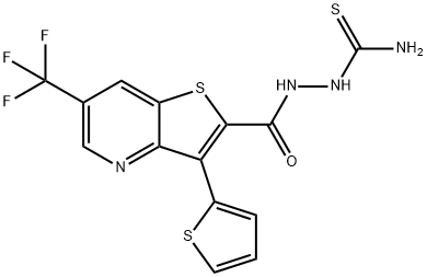 2-([3-(2-THIENYL)-6-(TRIFLUOROMETHYL)THIENO[3,2-B]PYRIDIN-2-YL]CARBONYL)-1-HYDRAZINECARBOTHIOAMIDE Struktur