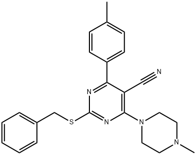 2-(BENZYLSULFANYL)-4-(4-METHYLPHENYL)-6-(4-METHYLPIPERAZINO)-5-PYRIMIDINECARBONITRILE Struktur