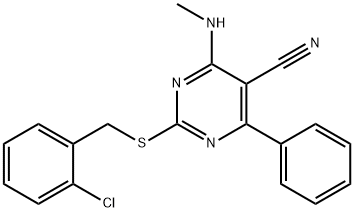 2-[(2-CHLOROBENZYL)SULFANYL]-4-(METHYLAMINO)-6-PHENYL-5-PYRIMIDINECARBONITRILE Struktur