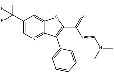 N-[(DIMETHYLAMINO)METHYLENE]-3-PHENYL-6-(TRIFLUOROMETHYL)THIENO[3,2-B]PYRIDINE-2-CARBOXAMIDE Struktur