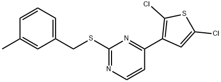 4-(2,5-DICHLORO-3-THIENYL)-2-PYRIMIDINYL 3-METHYLBENZYL SULFIDE Struktur