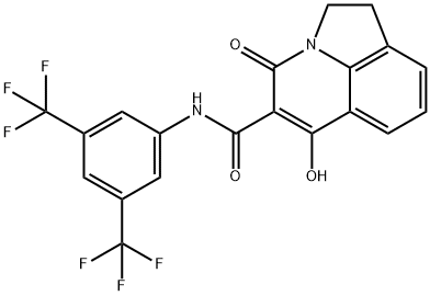 N-[3,5-BIS(TRIFLUOROMETHYL)PHENYL]-6-HYDROXY-4-OXO-1,2-DIHYDRO-4H-PYRROLO[3,2,1-IJ]QUINOLINE-5-CARBOXAMIDE Struktur