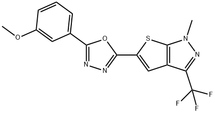 5-[5-(3-METHOXYPHENYL)-1,3,4-OXADIAZOL-2-YL]-1-METHYL-3-(TRIFLUOROMETHYL)-1H-THIENO[2,3-C]PYRAZOLE Struktur