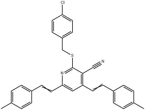 2-[(4-CHLOROBENZYL)SULFANYL]-4,6-BIS(4-METHYLSTYRYL)NICOTINONITRILE Struktur