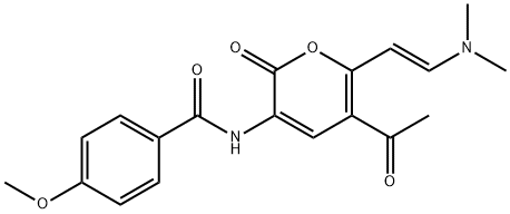 N-(5-ACETYL-6-[2-(DIMETHYLAMINO)VINYL]-2-OXO-2H-PYRAN-3-YL)-4-METHOXYBENZENECARBOXAMIDE Struktur