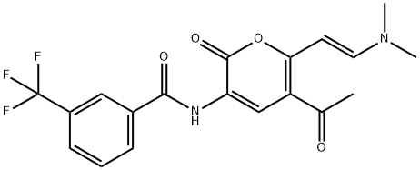 N-(5-ACETYL-6-[2-(DIMETHYLAMINO)VINYL]-2-OXO-2H-PYRAN-3-YL)-3-(TRIFLUOROMETHYL)BENZENECARBOXAMIDE Struktur