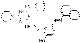 4-((E)-NAPHTHALEN-1-YLDIAZENYL)-2-((E)-(2-(4-(PHENYLAMINO)-6-(PIPERIDIN-1-YL)-1,3,5-TRIAZIN-2-YL)HYDRAZONO)METHYL)PHENOL Struktur