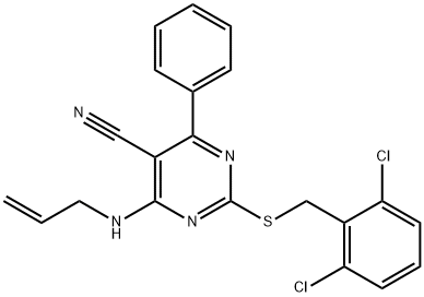 4-(ALLYLAMINO)-2-[(2,6-DICHLOROBENZYL)SULFANYL]-6-PHENYL-5-PYRIMIDINECARBONITRILE Struktur