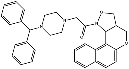 1-[3A,11C-DIHYDRO-3H-BENZO[5,6]CHROMENO[4,3-C]ISOXAZOL-1(4H)-YL]-2-(4-BENZHYDRYLPIPERAZINO)-1-ETHANONE Struktur