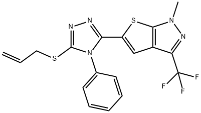5-[5-(ALLYLSULFANYL)-4-PHENYL-4H-1,2,4-TRIAZOL-3-YL]-1-METHYL-3-(TRIFLUOROMETHYL)-1H-THIENO[2,3-C]PYRAZOLE Struktur