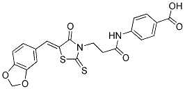 4-((3-[(5Z)-5-(1,3-BENZODIOXOL-5-YLMETHYLENE)-4-OXO-2-THIOXO-1,3-THIAZOLIDIN-3-YL]PROPANOYL)AMINO)BENZOIC ACID Struktur