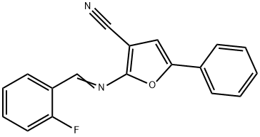 2-([(E)-(2-FLUOROPHENYL)METHYLIDENE]AMINO)-5-PHENYL-3-FURONITRILE Struktur