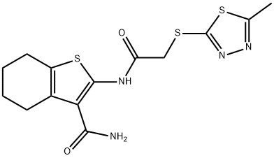 2-({[(5-METHYL-1,3,4-THIADIAZOL-2-YL)THIO]ACETYL}AMINO)-4,5,6,7-TETRAHYDRO-1-BENZOTHIOPHENE-3-CARBOXAMIDE Struktur