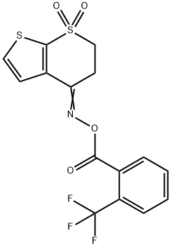 4-(([2-(TRIFLUOROMETHYL)BENZOYL]OXY)IMINO)-3,4-DIHYDRO-1LAMBDA6-THIENO[2,3-B]THIOPYRAN-1,1(2H)-DIONE Struktur