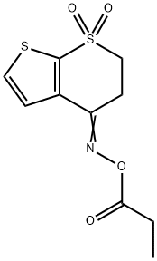 4-[(PROPIONYLOXY)IMINO]-3,4-DIHYDRO-1LAMBDA6-THIENO[2,3-B]THIOPYRAN-1,1(2H)-DIONE Struktur