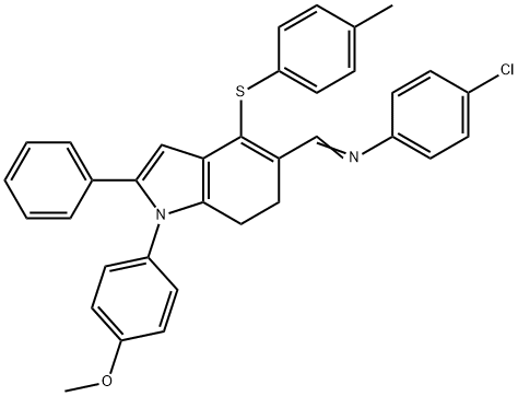 4-CHLORO-N-((E)-(1-(4-METHOXYPHENYL)-4-[(4-METHYLPHENYL)SULFANYL]-2-PHENYL-6,7-DIHYDRO-1H-INDOL-5-YL)METHYLIDENE)ANILINE Struktur