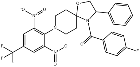 (8-[2,6-DINITRO-4-(TRIFLUOROMETHYL)PHENYL]-3-PHENYL-1-OXA-4,8-DIAZASPIRO[4.5]DEC-4-YL)(4-FLUOROPHENYL)METHANONE Struktur