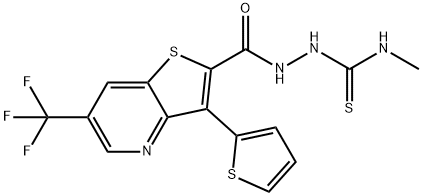 N-METHYL-2-([3-(2-THIENYL)-6-(TRIFLUOROMETHYL)THIENO[3,2-B]PYRIDIN-2-YL]CARBONYL)-1-HYDRAZINECARBOTHIOAMIDE Struktur