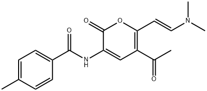 N-(5-ACETYL-6-[(E)-2-(DIMETHYLAMINO)ETHENYL]-2-OXO-2H-PYRAN-3-YL)-4-METHYLBENZENECARBOXAMIDE Struktur