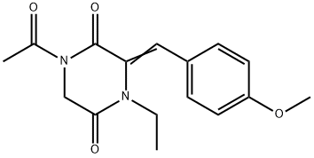 1-ACETYL-4-ETHYL-3-[(4-METHOXYPHENYL)METHYLENE]TETRAHYDRO-2,5-PYRAZINEDIONE Struktur