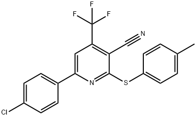 6-(4-CHLOROPHENYL)-2-[(4-METHYLPHENYL)SULFANYL]-4-(TRIFLUOROMETHYL)NICOTINONITRILE Struktur