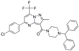 (4-BENZHYDRYLPIPERAZIN-1-YL)(5-(4-CHLOROPHENYL)-2-METHYL-7-(TRIFLUOROMETHYL)PYRAZOLO[1,5-A]PYRIMIDIN-3-YL)METHANONE Struktur