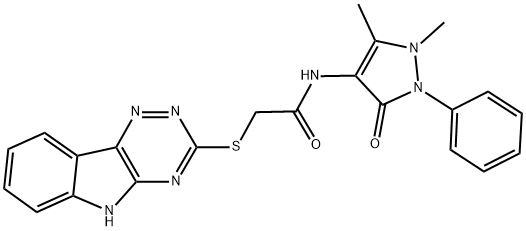 N-(2,3-DIMETHYL-5-OXO-1-PHENYL(3-PYRAZOLIN-4-YL))-2-(2,3,6-TRIAZINO[5,4-B]INDOL-3-YLTHIO)ETHANAMIDE Struktur