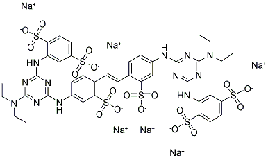 2,2'-[1,2-ETHENEDIYL BIS [(3-SULFO-4,1-PHENYLENE) IMINO-[6-(DIETHYLAMINO)-1,3,5-TRIAZINE-4,2-DIYL]IMINO]] BIS-1,4-BENZENEDISULFONIC ACID, HEXASODIUM SALT Struktur