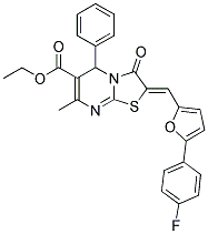 (Z)-ETHYL 2-((5-(4-FLUOROPHENYL)FURAN-2-YL)METHYLENE)-7-METHYL-3-OXO-5-PHENYL-3,5-DIHYDRO-2H-THIAZOLO[3,2-A]PYRIMIDINE-6-CARBOXYLATE Struktur