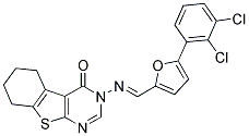 3-({(1E)-[5-(2,3-DICHLOROPHENYL)-2-FURYL]METHYLENE}AMINO)-5,6,7,8-TETRAHYDRO[1]BENZOTHIENO[2,3-D]PYRIMIDIN-4(3H)-ONE Struktur